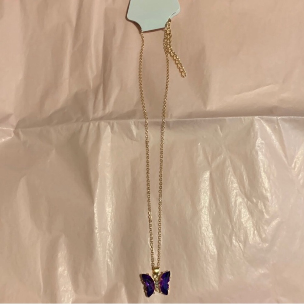Fashion Jewelry Purple Gradient Crystal Butterfly Necklace 🦋